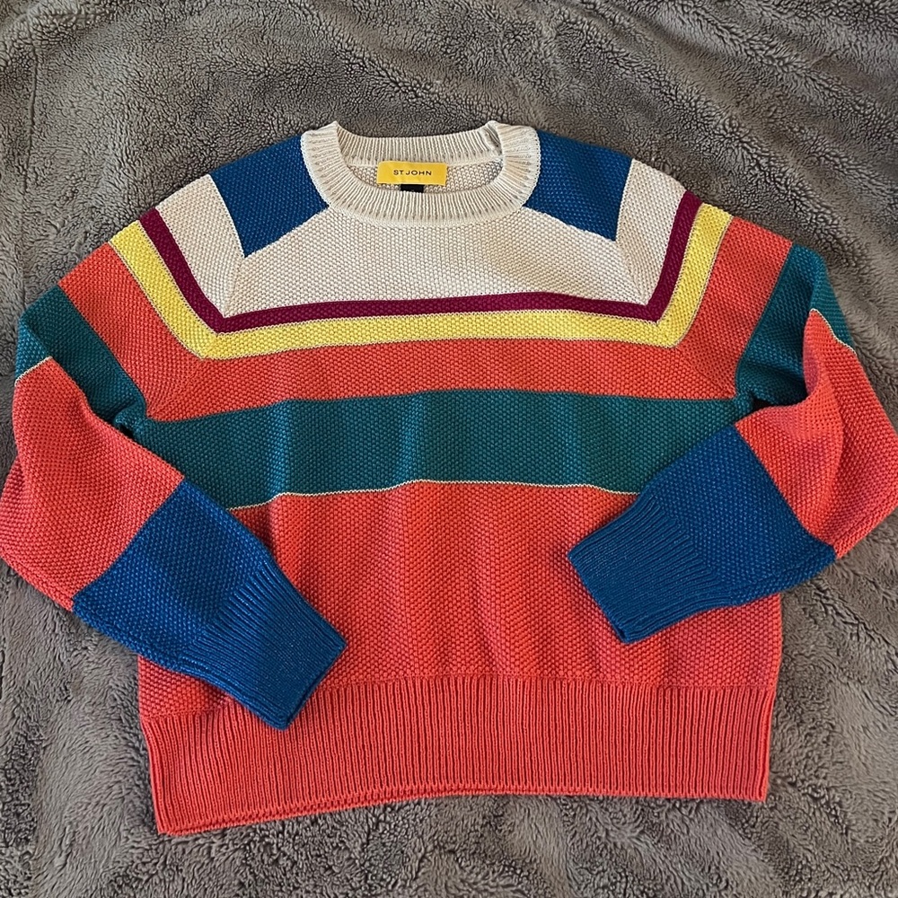 St. John Cream and Multicolored Knit Sweater